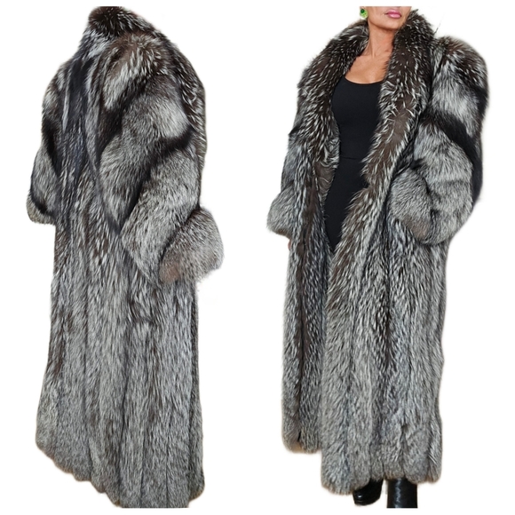 Vintage Genuine "Chubby" Fluffy Silver Indigo Fox Fur Full Length Coat - Picture 6 of 13
